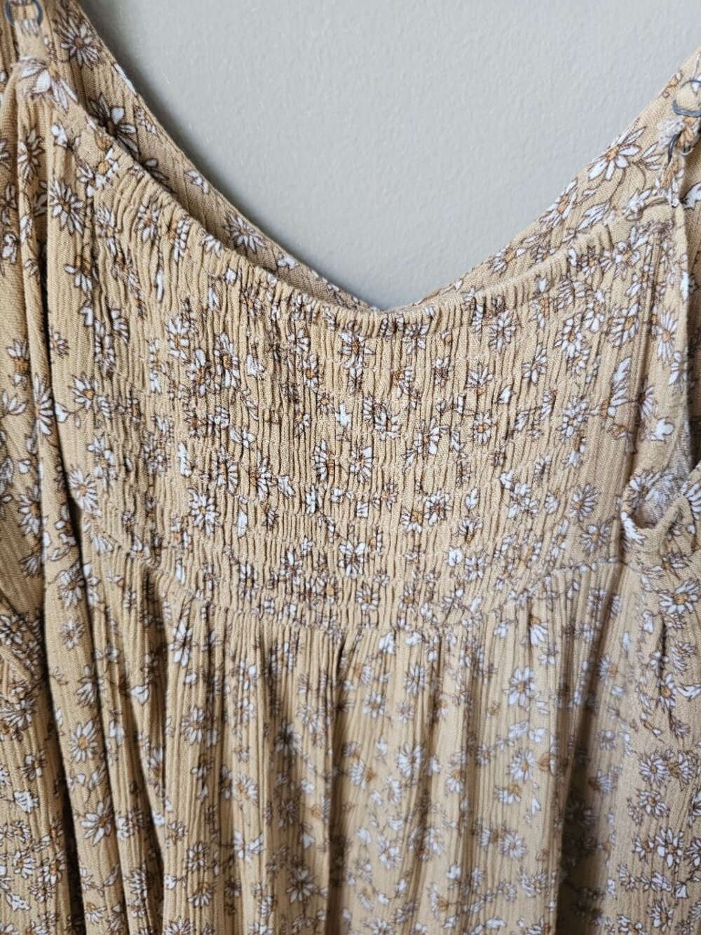 BeCool Floral Tiered Mini Dress Size L Boho Smocked Adjustable Straps - Picture 4 of 10